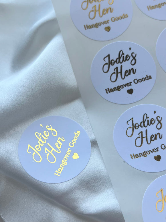 Hen Party HANGOVER GOODS Personalised Metallic Foil Stickers
