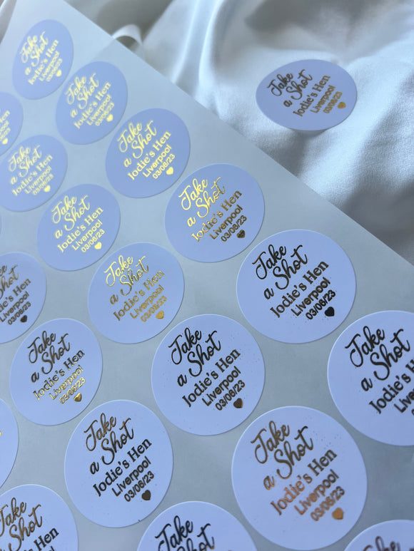 Hen Party Personalised Metallic Foil Stickers