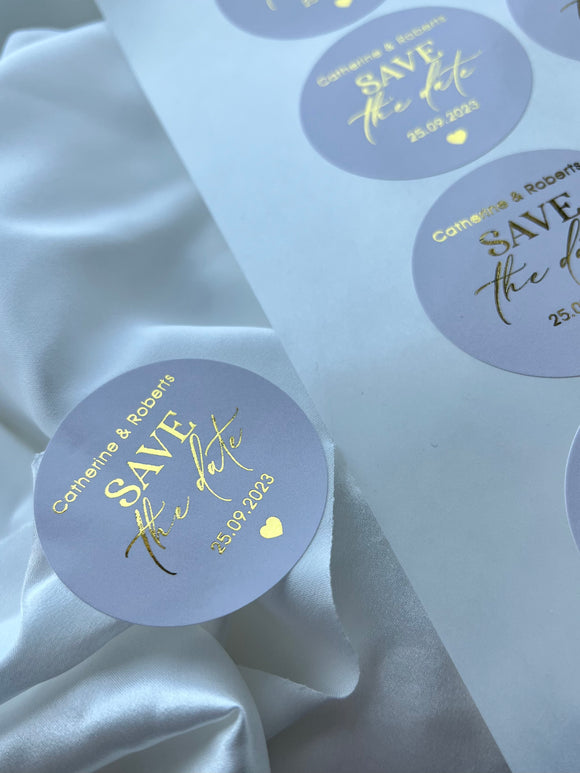 Save The Date Personalised Metallic Foil Wedding Stickers