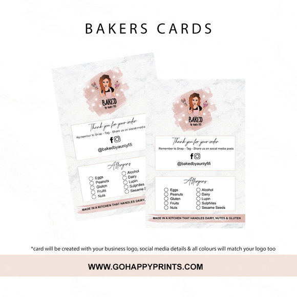 Bakers Allergen / Thank You Cards - Customized Business Stationery | Cards & Flyers | Stickers | Packaging - Go Happy Prints