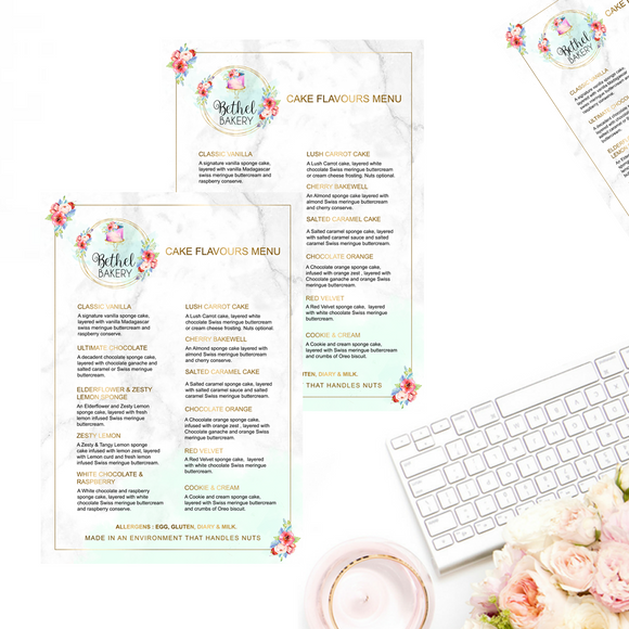 Cake Menu / Price List design & print - Customized Business Stationery | Cards & Flyers | Stickers | Packaging - Go Happy Prints