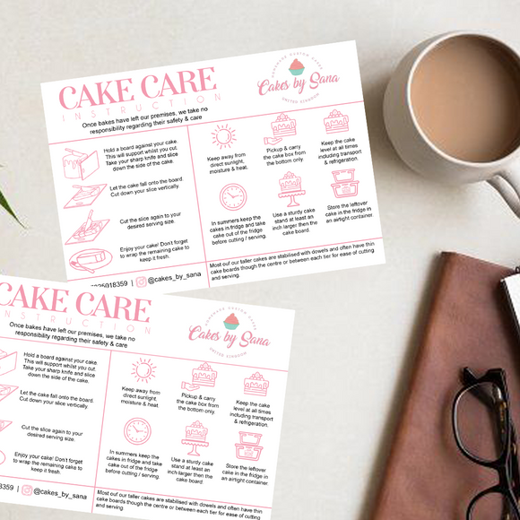 Personalised Cake Care Instruction A6 Cards