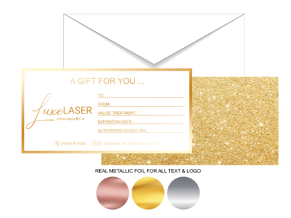 Custom Metallic Foil Gift Certificates with Real Glitter Back