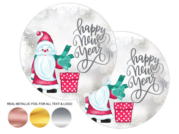 Happy New Year Metallic Foil Packaging Stickers