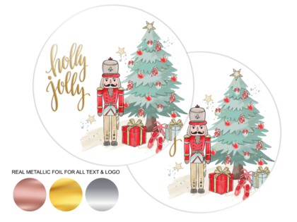Holly Jolly Christmas Metallic Foil Packaging Stickers