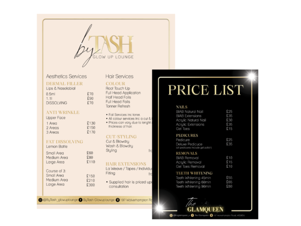 Personalised A6 or A5 Menu | Price List Flyers