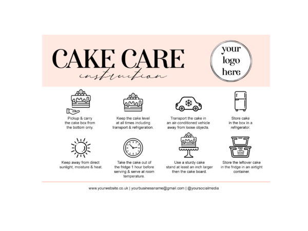 Personalised Cake Care Cards