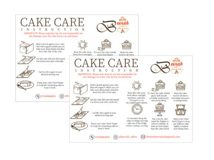 Personalised Cake Care & Cutting Guide cards