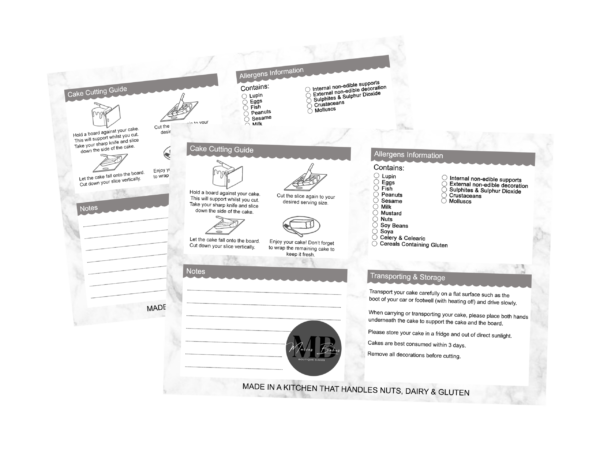 Personalised Cake Information Cards