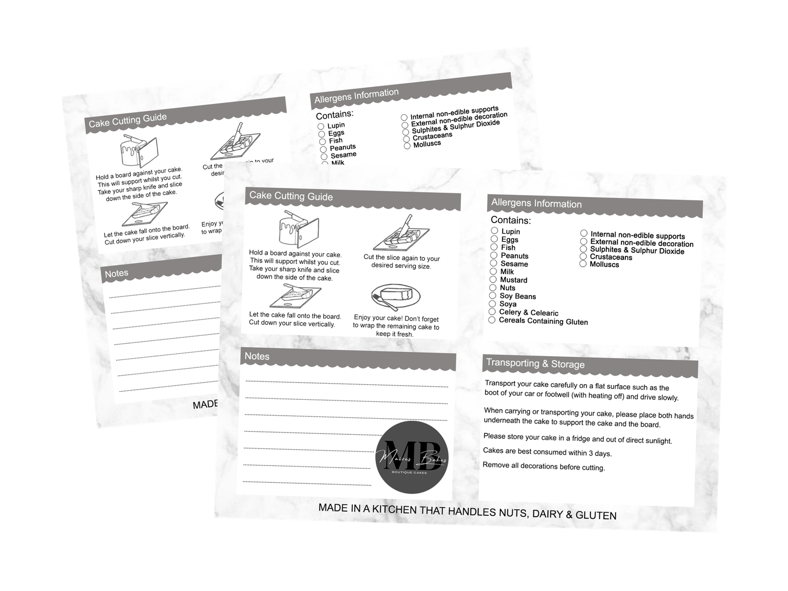 Personalised Cake Information Cards