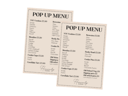 Personalised Pop up Menu for Bakers