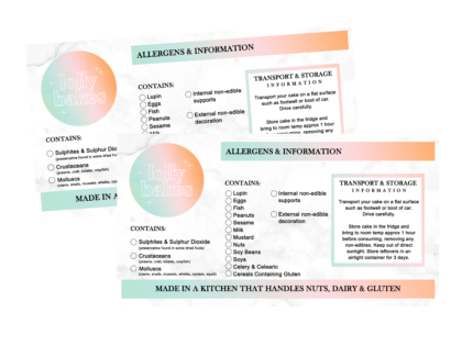 Custom Designed Bakers Allergy Labels