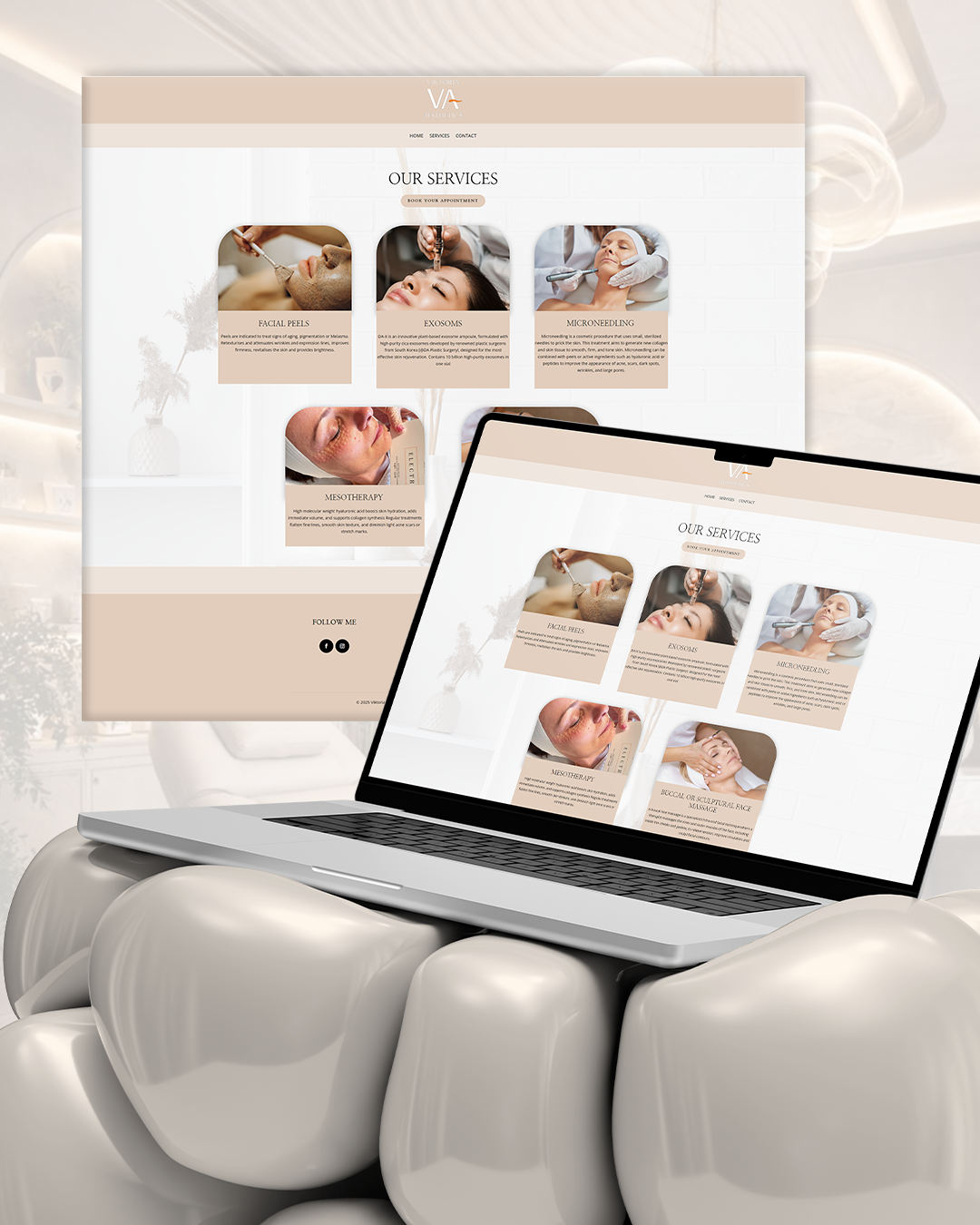 Custom design website design for a beauty salon showing treatments business offer